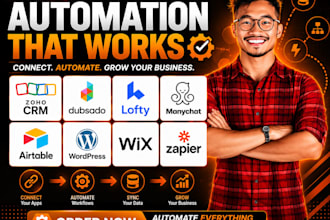 setup zoho CRM dubsado lofty manychat airtable wordpress wix zapier automation