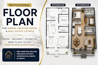 create 2d 3d floor plan for airbnb vacation rental real estate floor plan