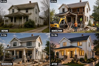 create ai house renovation construction and before after transformation videos