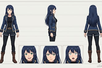 create an anime manga oc character reference sheet and design