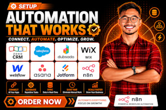 setup zoho CRM salesforce dubsado wix webflow asana jotform make n8n automation
