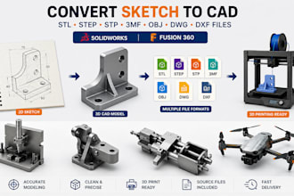 convert sketch to cad stl step stp 3mf obj dwg dxf flles solidworks 3d printing