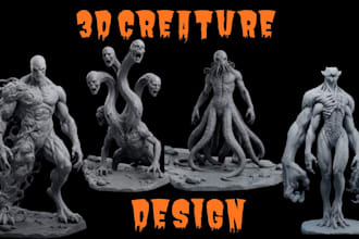 create 3d creature design ,3d modeling, animation 2d to 3d, 3d rigging, 3d logo