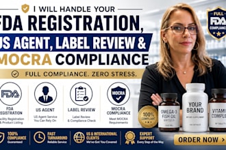 handle fda registration, US fda agent, label review and mocra compliance