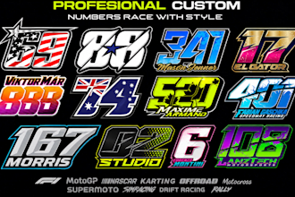 create professional racing numbers for jersey, bike, car, kart and sim racing