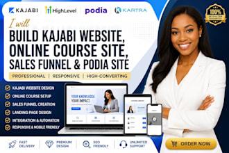 build kajabi website, online course gohighlevel funnel and podia site