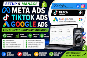 setup and manage meta ads, tiktok ads, google ads for shopify dropshipping store