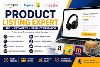 create SEO product listings for amazon, flipkart and meesho