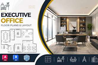 design executive office floor plans, workspace layout and cad drawings