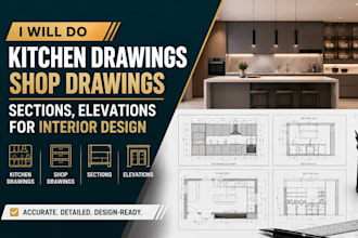 do kitchen drawings, shop drawings, sections ,elevations for interior design