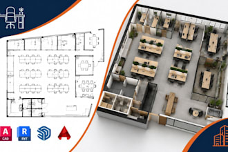 create open office floor plans, workspace planning and architectural cad