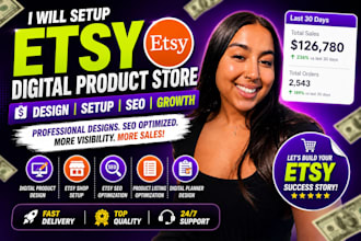 do etsy digital product design, etsy seo, etsy shop setup, etsy digital planner