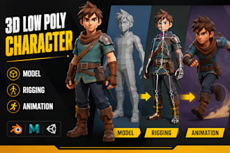 create 3d low poly character models, rigging, animation and rigging for games