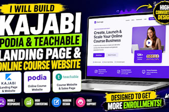 build kajabi landing page podia online course teachable website design