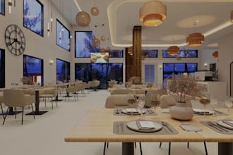 redesign restaurant interior, lounge, bar,cafe, coffee shop 3d rendering,2d plan