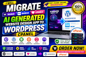 migrate manus base44 lovable ai generated website design app to wordpress cpanel