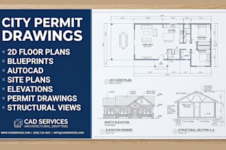 create city permit plans, 2d floor plan and blueprints in autocad