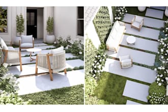 design garden, backyard, patio, terrace 3d realistic