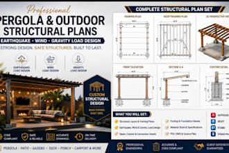 design earthquake, wind and gravity load pergola and outdoor structural plans