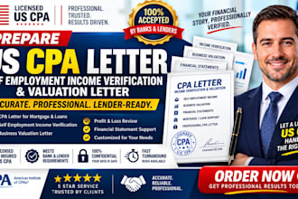 prepare US CPA letter, self employment income verification and valuation letter