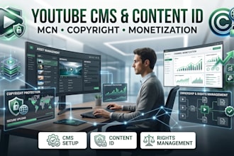 set up youtube cms, content id, mcn and channel monetization