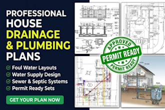 design house drainage plan, plumbing layout and sewer design for permit