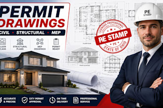 provide civil structural engineer permit drawings mep plans full permit set