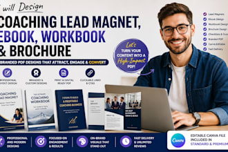 design lead magnet ebook, coaching workbook branded PDF brochure