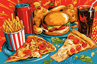 draw a illustration of food pop art