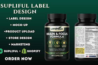 design supliful supplement labels, upload products, build supliful shopify store