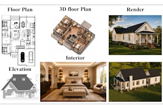 do architectural 2d autocad floor plan, permit drawing, 3d exterior rendering