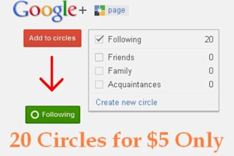 bring 20 High Quality Real US Targeted Circles/Followers to your Google+ Plus Page/Profile and Bonus of 5 High quality +1