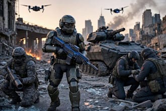 create realistic military, war, or sci fi illustrations