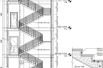 design 3d stair, staircase modeling with 2d cad drawing and railing