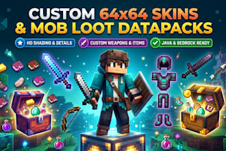 make custom minecraft 64x64 skins, item textures, and mob loot datapacks