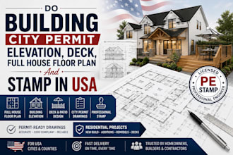 do building city permit elevation deck full house floor plan and stamp in usa