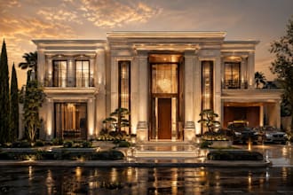 design modern luxury villa exterior with realistic rendering