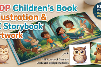 create KDP children book illustrations and ai storybook artwork