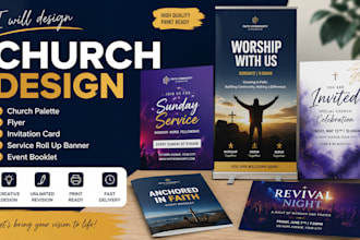 do church palette, flyer, invitation card, service roll up banner, event booklet