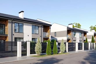 remodel 3d townhouse exterior design, contemporary building, sustainable living,