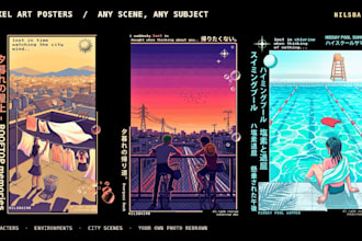 draw pixel art illustration, lofi scene, game character, background or wallpaper