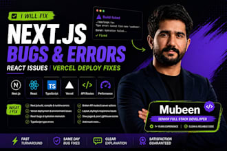 fix next js website bugs, react errors and vercel deploy issues