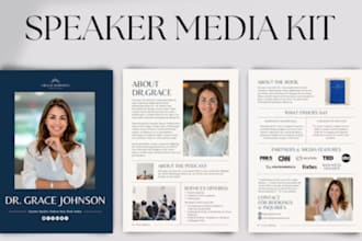 design professional speaker one sheet, epk, media kit, press kit and rate card
