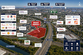 design retail and commercial real estate aerial maps with logo labels