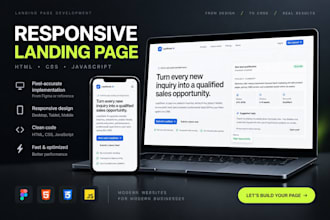 build a responsive landing page with HTML CSS and javascript