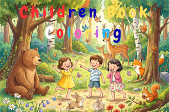 illustrate coloring story book character desing cover page hand drawn adventures