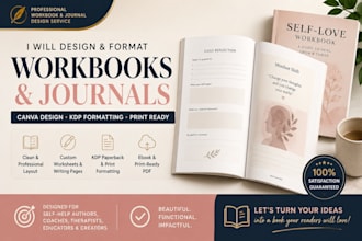 format journal ebook, kdp canva workbook design for selfhelp paperback print