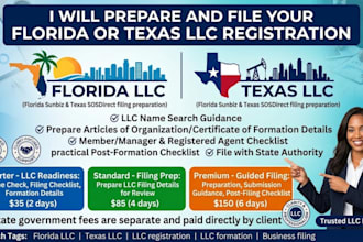 prepare and file your florida or texas llc registration