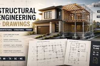 structural engineer, architectural drawing for michigan, texas, sc, nc permit