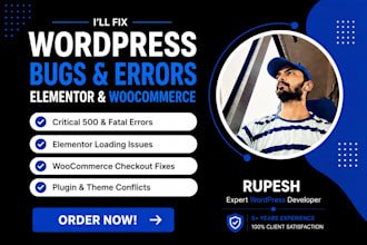 fix wordpress bugs, elementor errors, and woocommerce issues